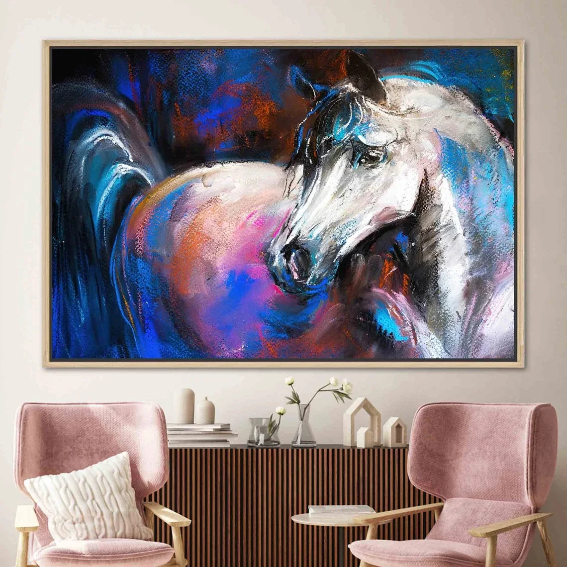 Abstract Portrait Oil Painting Modern Pretty Horses Scene,Office Wall Decoration on Canvas