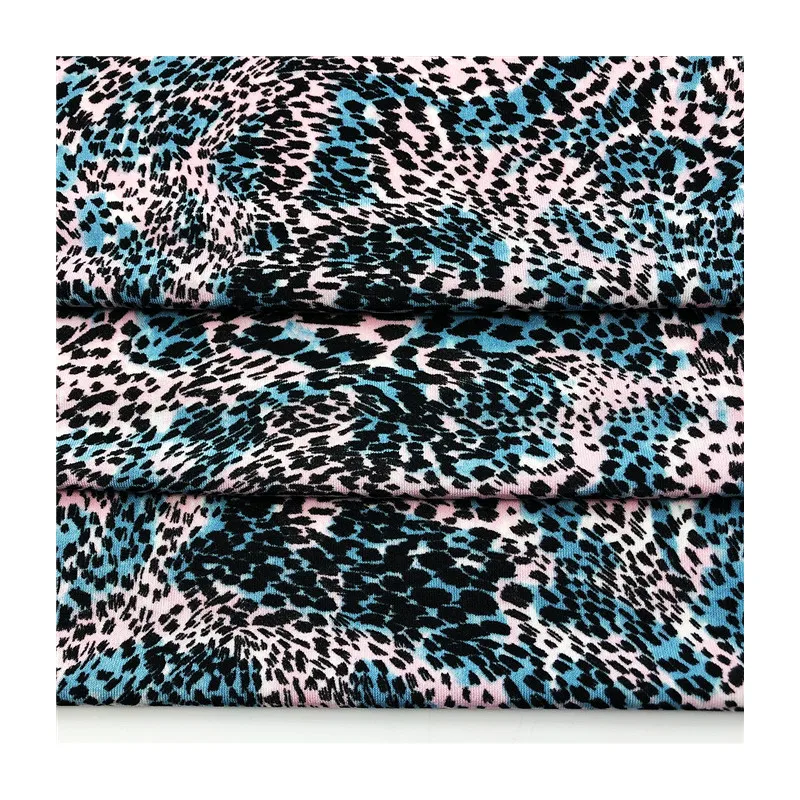 Colorful leopard design knitted fabric 220gsm 95%polyester 5%spandex printed ITY jersey fabric for sports garment