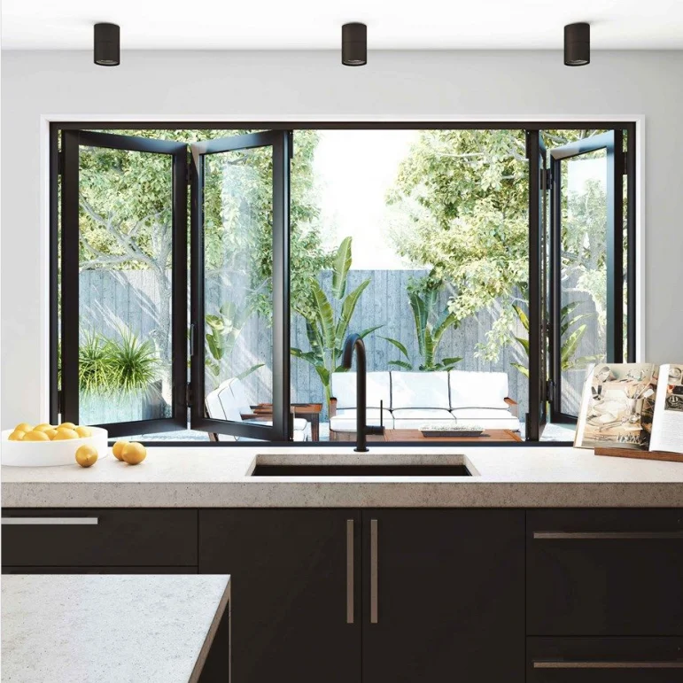 JBDhome European Frameless Balcony Aluminum Alloy Double Folding Window Sliding Vertical Glass Folding Aluminum Window
