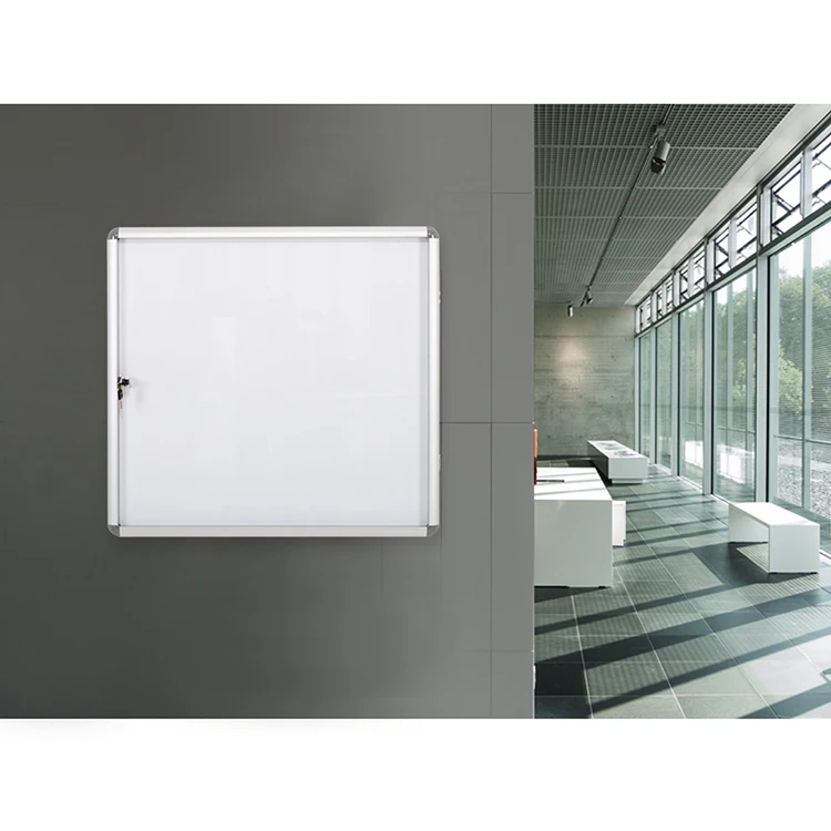 Office school supplies wall mount lockable acrylic glass door notice board aluminum frame enclosed