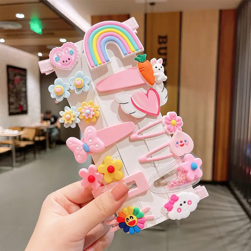 Cartoon Hair Clips Cute Girl Cloud Lollipop Rainbow Hairpins Set Kids