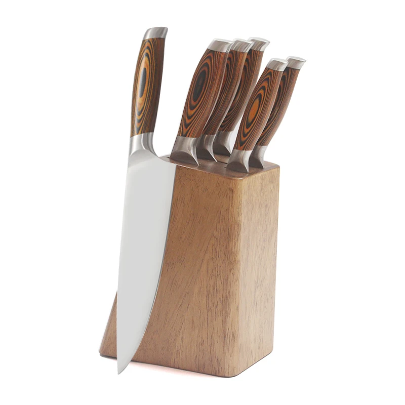 High carbon steel Stainless steel forged kitchen knife set 6pcs pakka wood handle wooden block knife sets