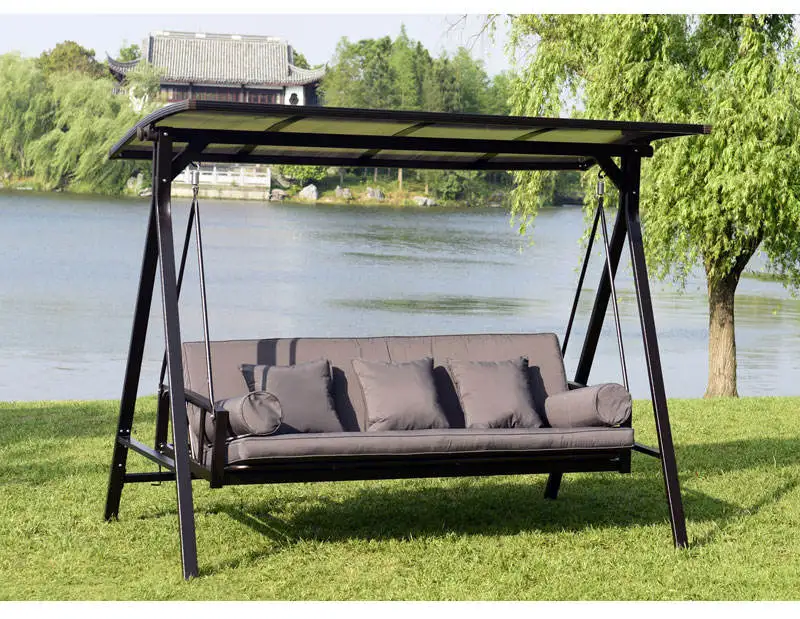 Wholesale Outdoor Aluminum Three Seat Patio Swing Chair Outdoor Furniture Swing Bed With Pillow