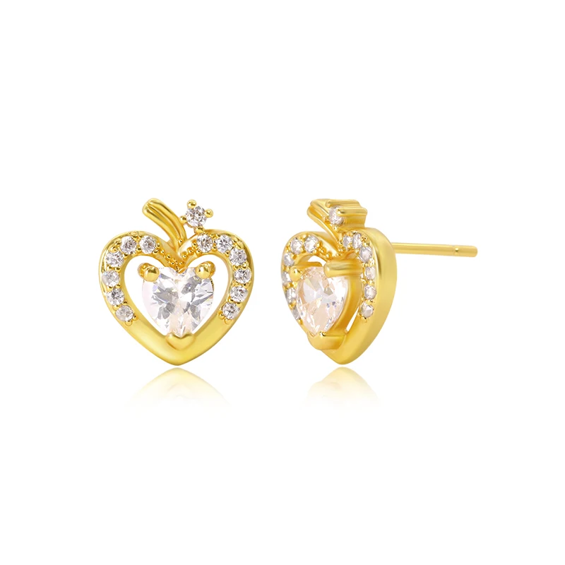 Wholesale Fashion Dainty Cubic Zirconia 18K Gold Plated Zircon Diamond Love Heart Shape Stud Earrings