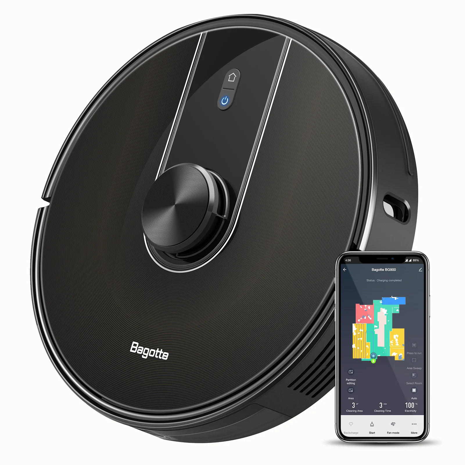 
Bagotte BG900 Smart AI Navigation Mobile Phone Control Wet and Dry 2700pa Super Strong High Suction Robot Vacuum 