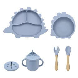 Dinosaur Silicone Children Plate Baby Plates Sets Baby Feeding Dish Suction Baby Silicone Tableware Plate Bowl With Spoon