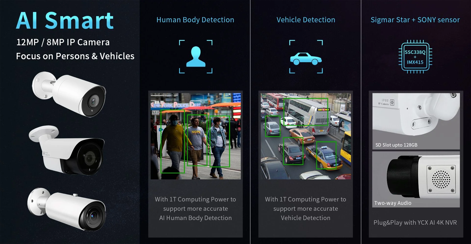 IP66  6mp metal bullet ip poe camera with smart human and vehicle detection built in hik private protocol infrared sony sensor