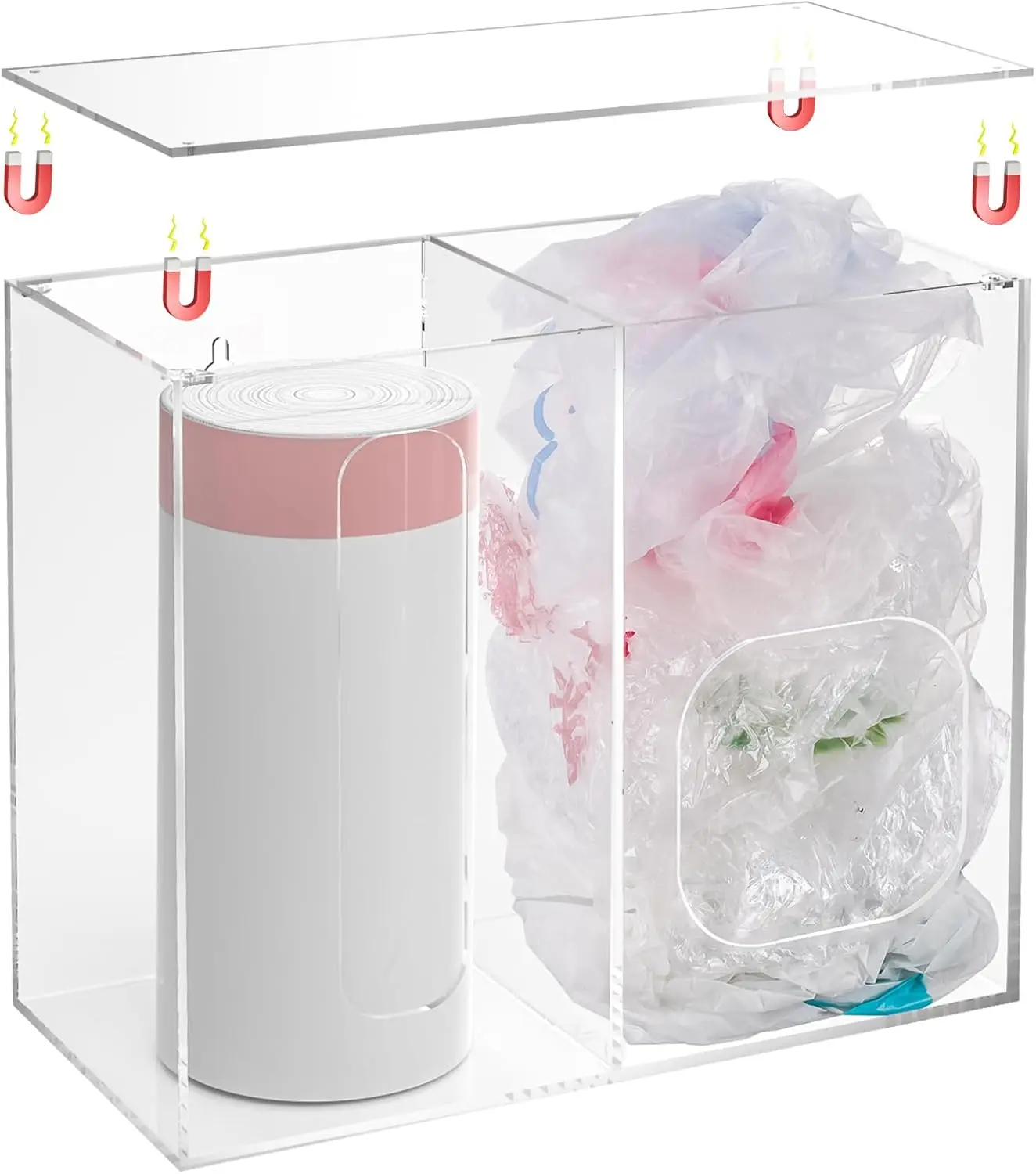 Garbage Grocery Bag Dispenser Reel Holder Clear Acrylic Plastic Bag Organizer for Garbage Bag