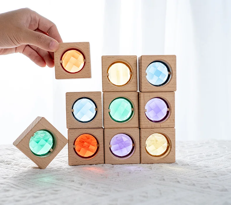 25pcs Rainbow Wooden Sensory Blocks Baby Stacking Toys for Montessori Games Creative Educational Cube Blocks for Kids