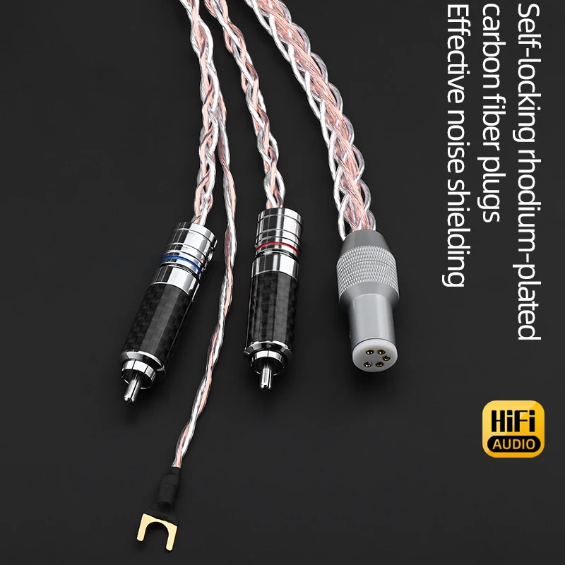 ATAUDIO Hifi Copper and Silver Mixed RCA Phono Tonearm Audio Cable for LP Record Phonograph Vinyl Tonearm Spade Wire Connector