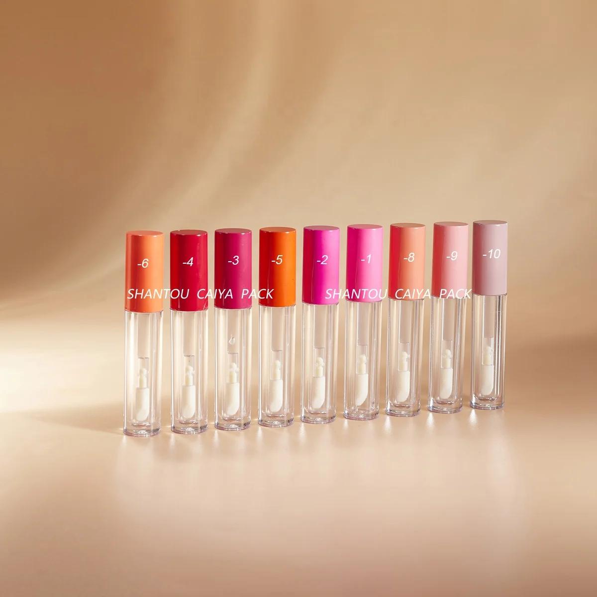 CAIYA UV Glossy Lip Gloss Container Tube Lipgloss Tube with Large Brush 4ML Popular Hot Pink Private Label Empty Lip Tint Bottle