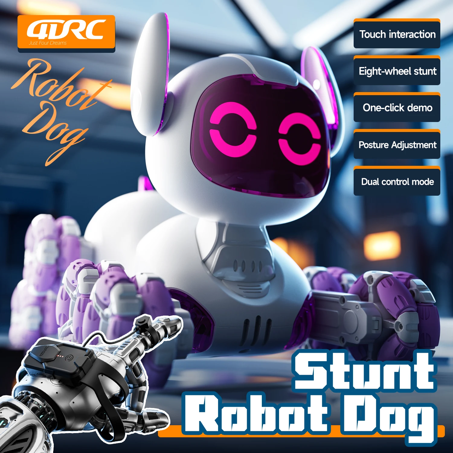 4DRC 4D-Y9 Dual Mode Intelligent Remote Control Robot Dog Toy 2.4Ghz Gesture Sensing Remote Control Dog Toys Stunt Rc Car Toys