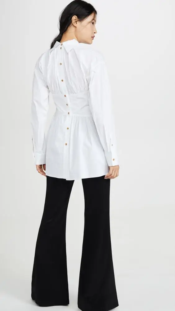 Casual fashion long sleeve white women blouse back buttons ruffles women shirt