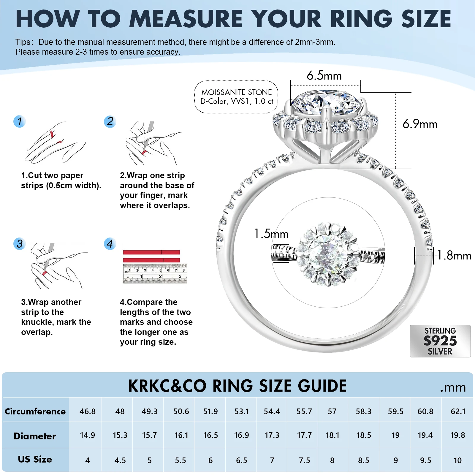 0.5CT/1CT/1.5 CT Lab Created Diamond Engagement Rings Wedding S925 Sterling Silver Ring Anniversary Moissanite Rings for Women