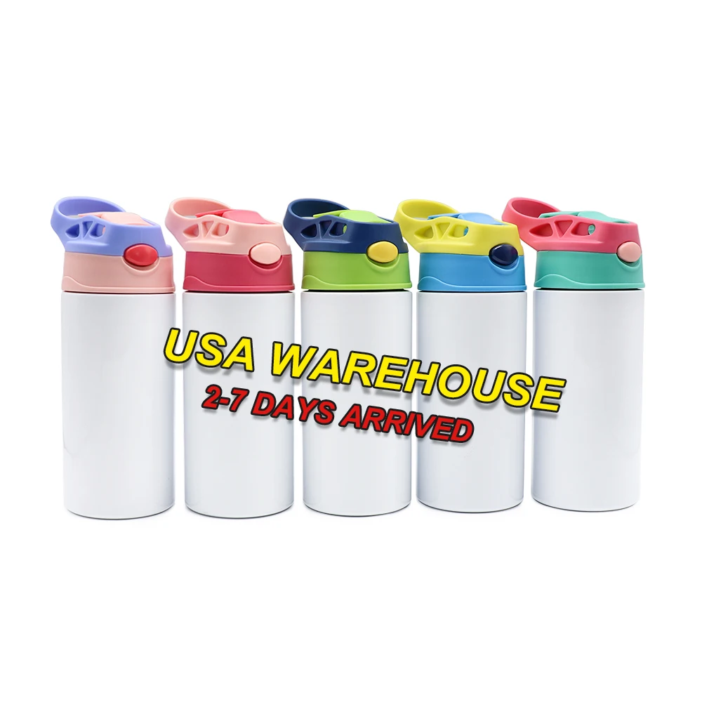 Оптовая продажа, 360 мл, 12 унций, двойная Изолированная Детская Бутылочка из нержавеющей стали с откидной крышкой, прямая пустая детская бутылочка для воды с сублимационной печатью