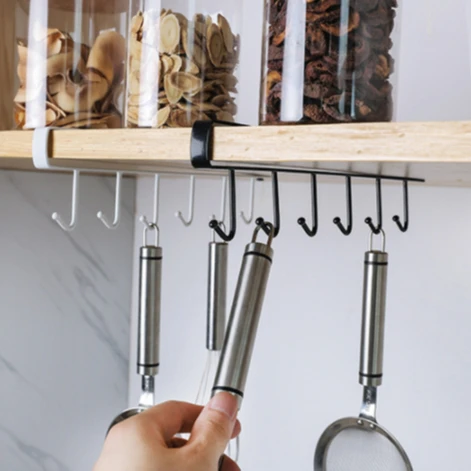 
Kitchen Cabinet 6 Hooks Hanging Cup Holder Metal Iron Under Shelf Coffee Mug Rack 