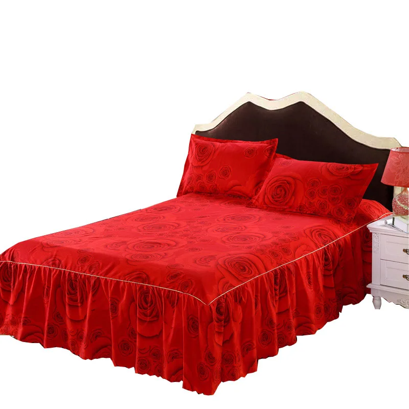 Wholesale 100% Cotton  Wedding Queen King Luxury Ruffle  Floral  Quilted Skirt Bedspread