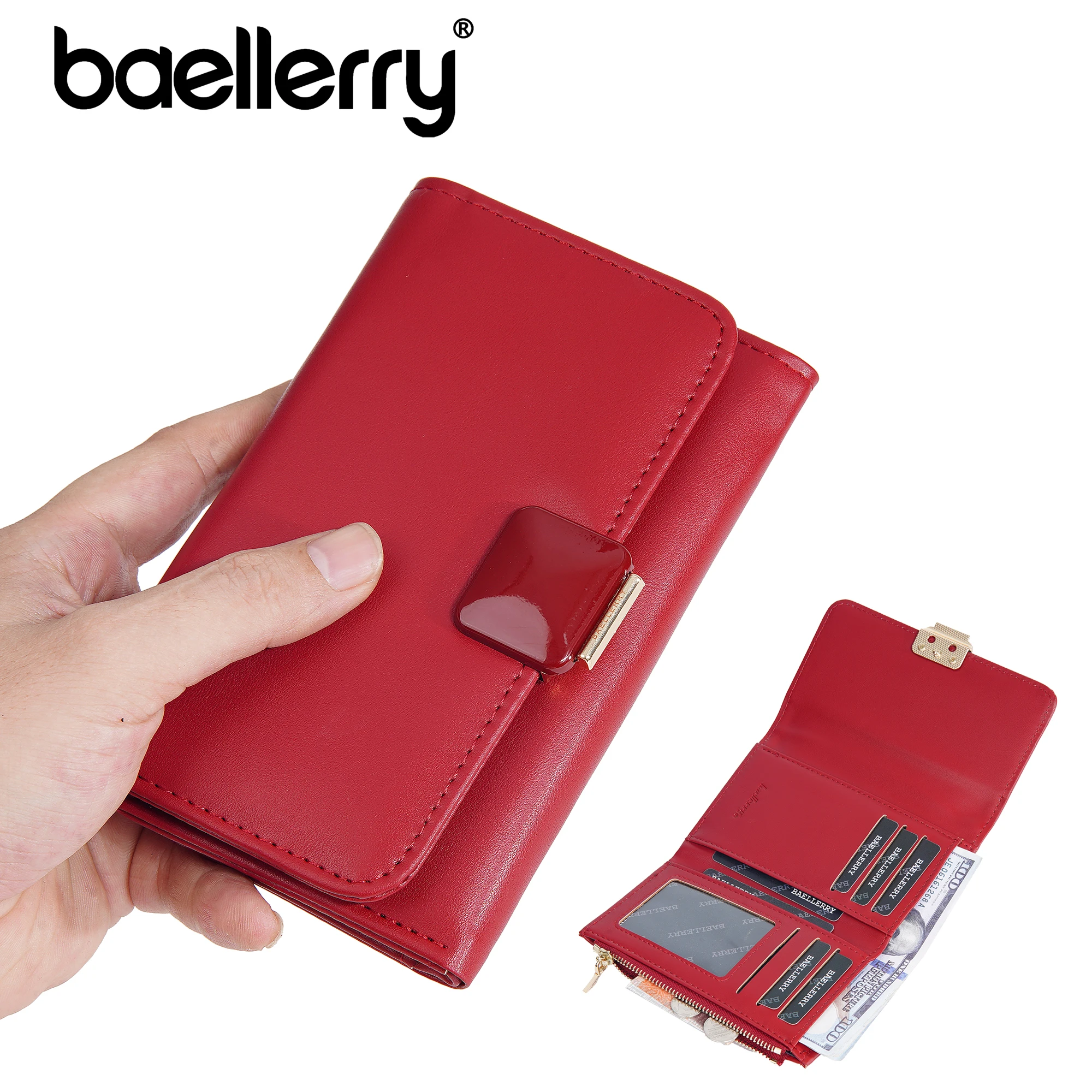 Baellerry Wholesale Large capacity Multi slot card holder Long Mobile Phone Bag Button closure Purse Handbag wallet for women