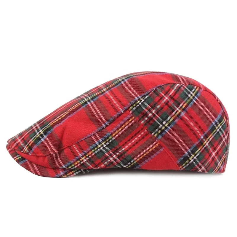 RY French Style Plaid Beret Women Spring Summer Cotton Irish Red Green Peaky Blinders Hats Gentlemen Vintage Winter Ladies Hat
