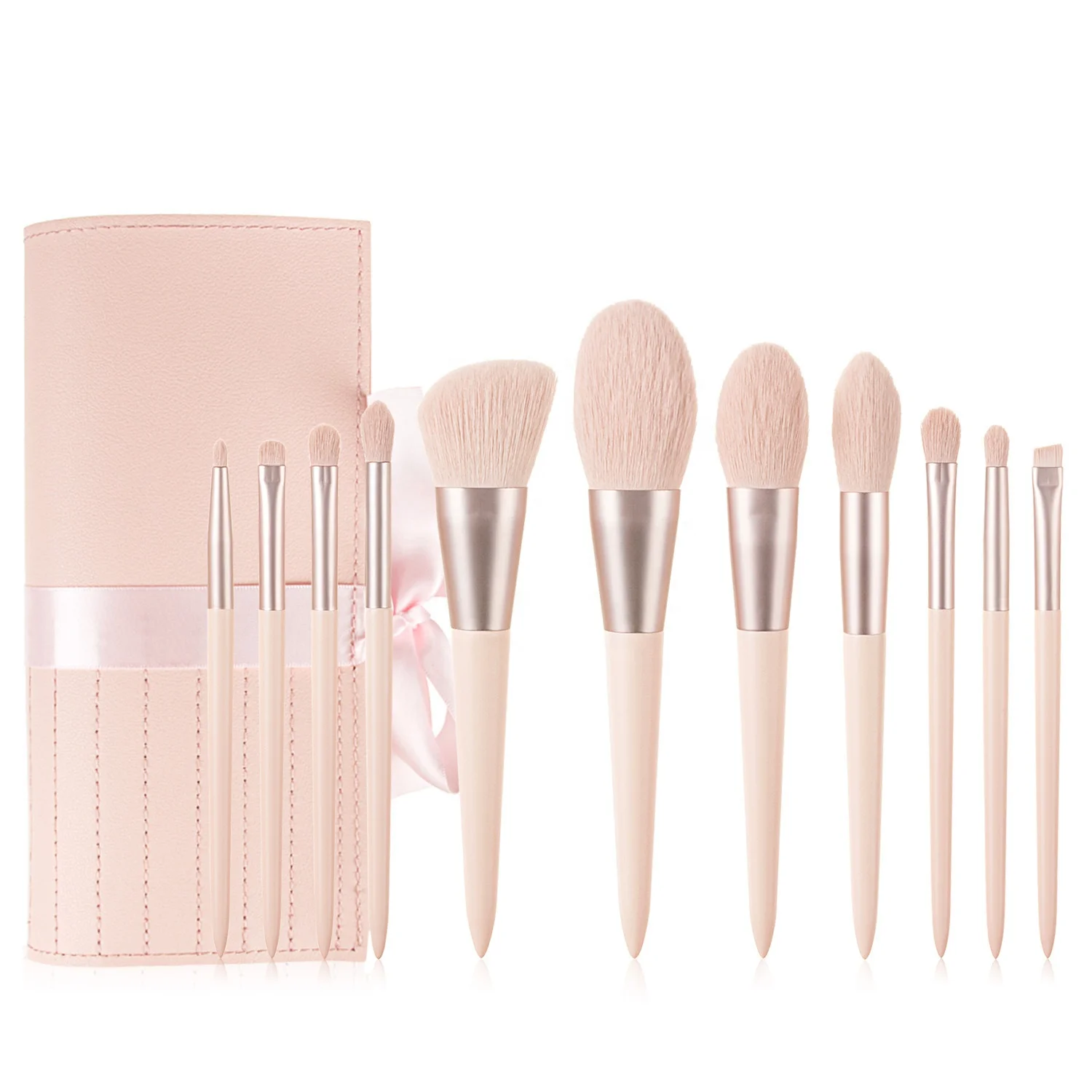 11pcs Premium Cosmetic Brush Sets Foundation Blush Concealer Eyeshadow Eyebrow Brush Highlight Pink Makeup Brush Set