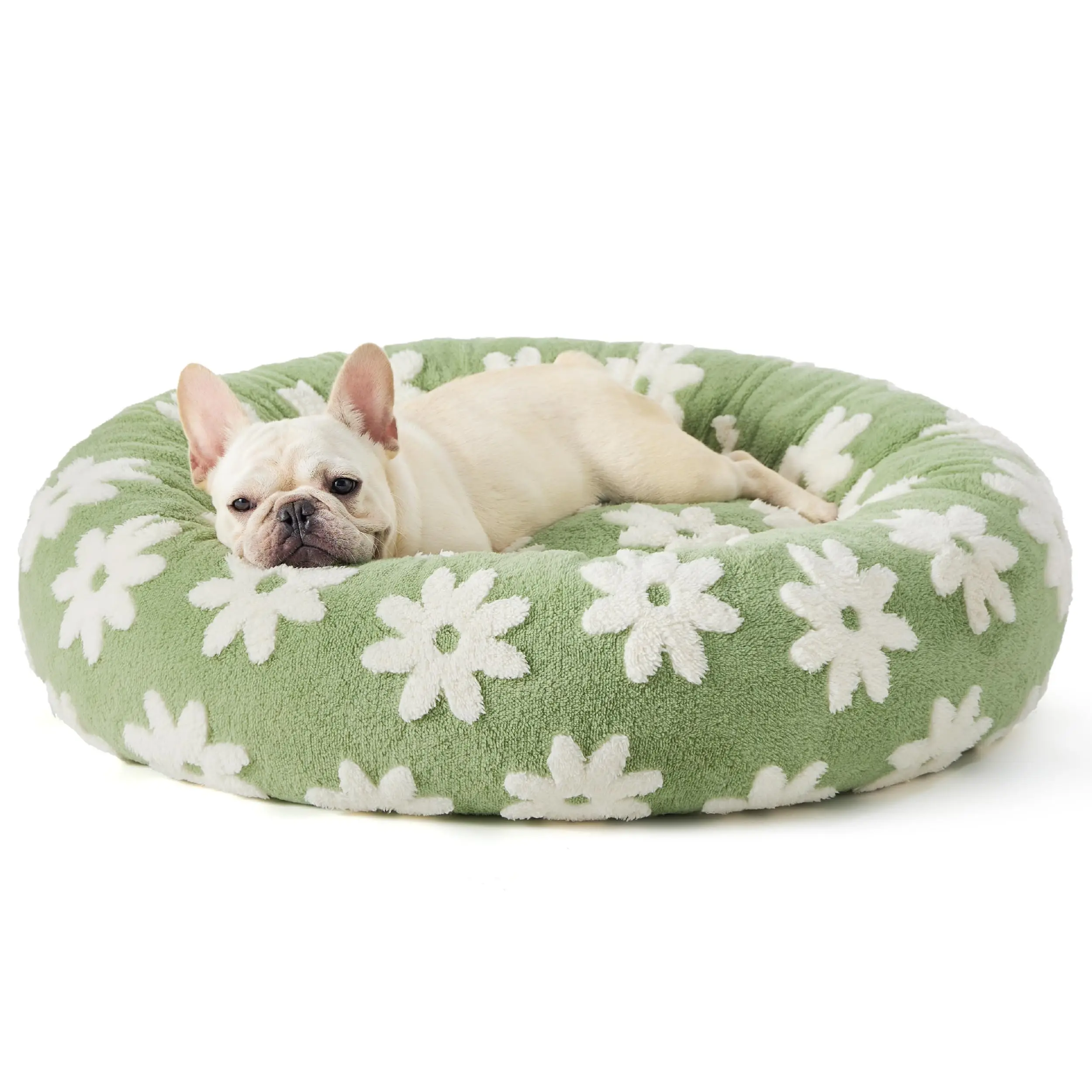 Round Cat Beds for Indoor Pets Calming Modern Beds with Jacquard Shaggy Plush and Anti-Slip Bottom 30 Inch Blue Donut Pet Bed