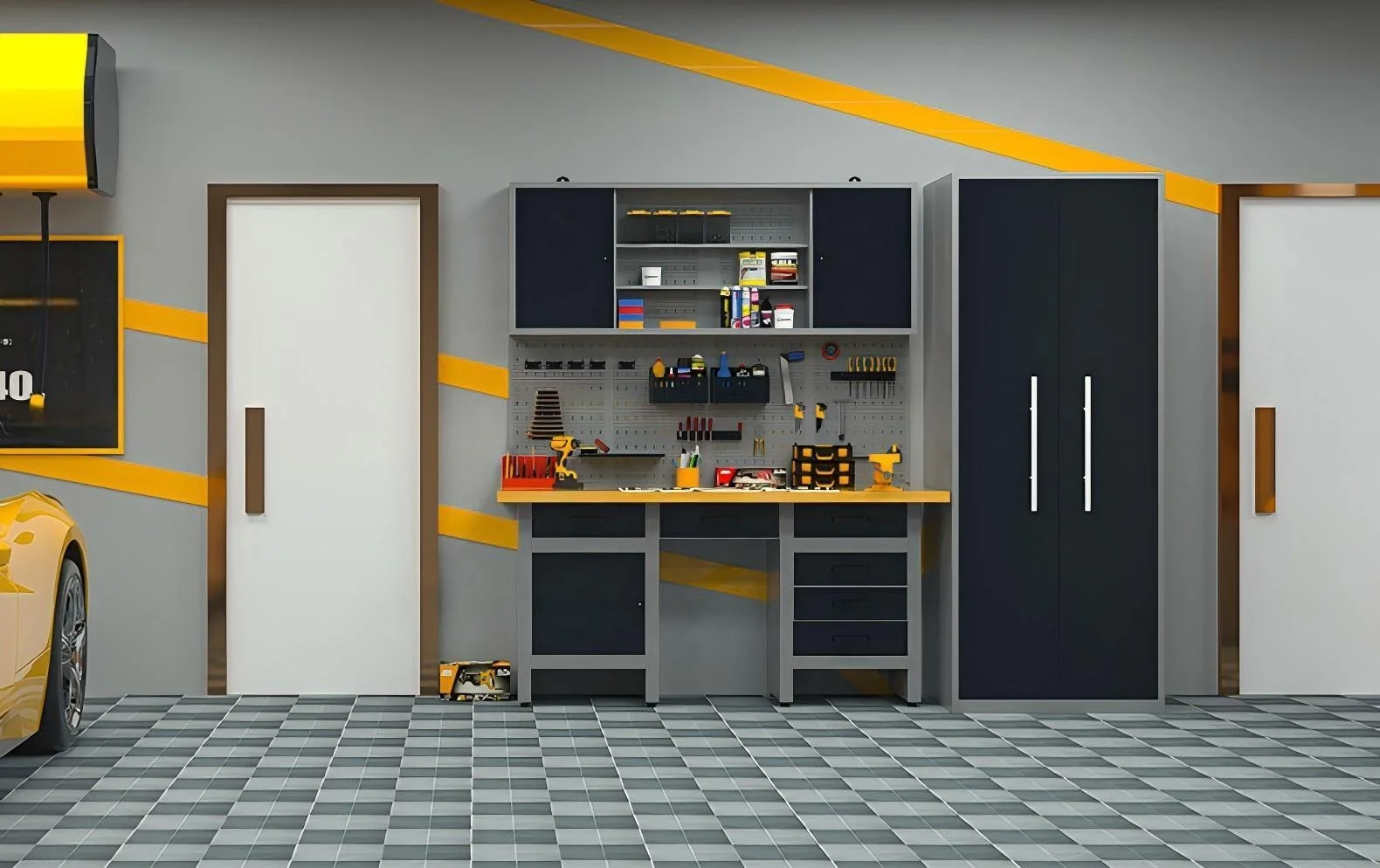 Heavy Duty Workbenches GARAGR Cabinet Iron Metal Tool Powder Storage System Customizable OEM Steel Coating Factory ALL ONE TECH