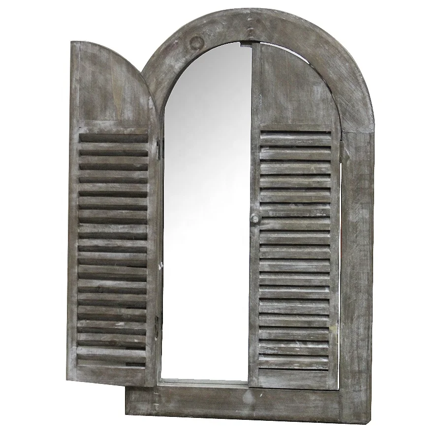 Luckywind Hot Sale Farmhouse Wall Decor Vintage Decorative Arch Shutter Window Mirror