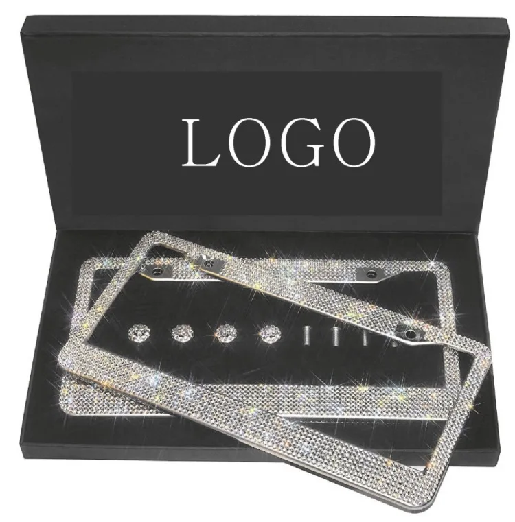Wholesale Top Grade DIY Bling Bling  Crystal Diamond  Rhinestone Metal Stainless USA Car License Plate Frame