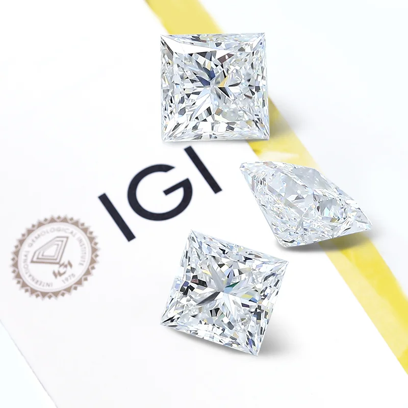 Starsgem HPHT E VVS2 square princess cut 0.8 ct 0.9 ct white color igi diamond lab grown