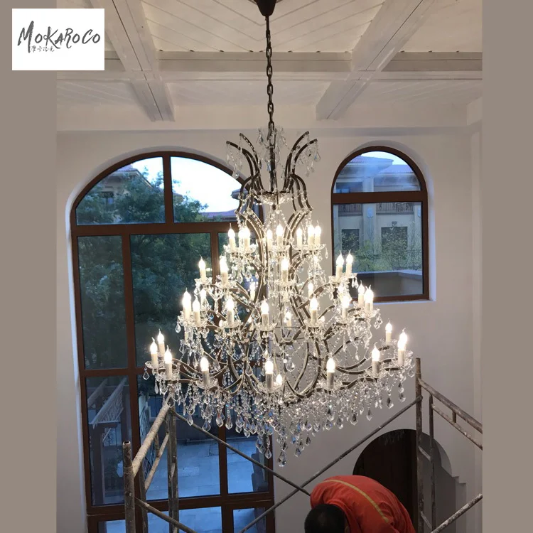 
19th C. Rococo Iron & Crystal Round Chandelier Lighting Modern LED luxury Chandeliers 