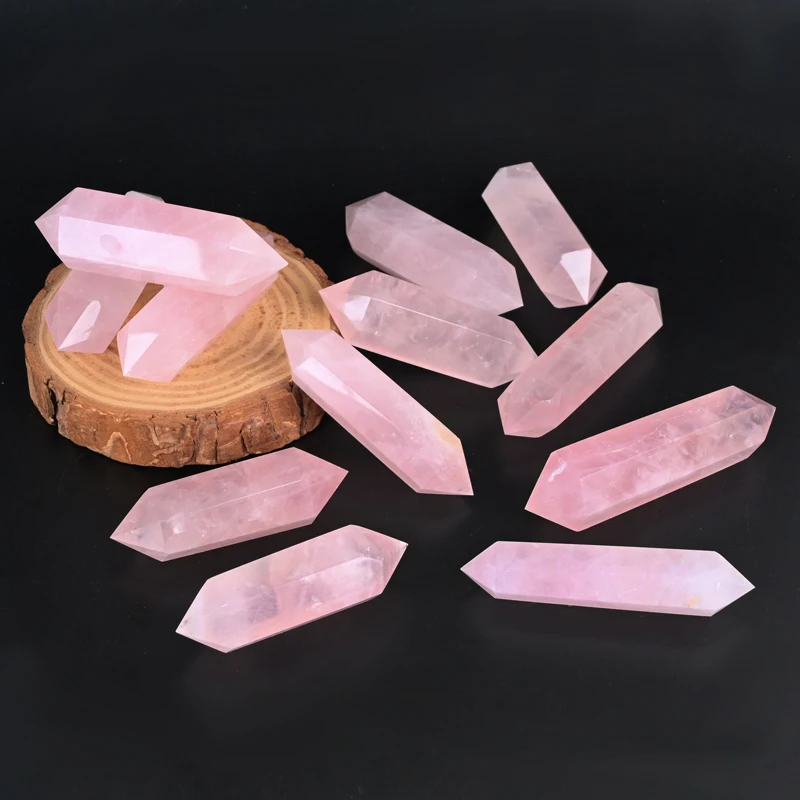Wholesale High Quality Rose Quartz Natural Rose Quartz Double Terminated Rose Quartz Double Points Wand