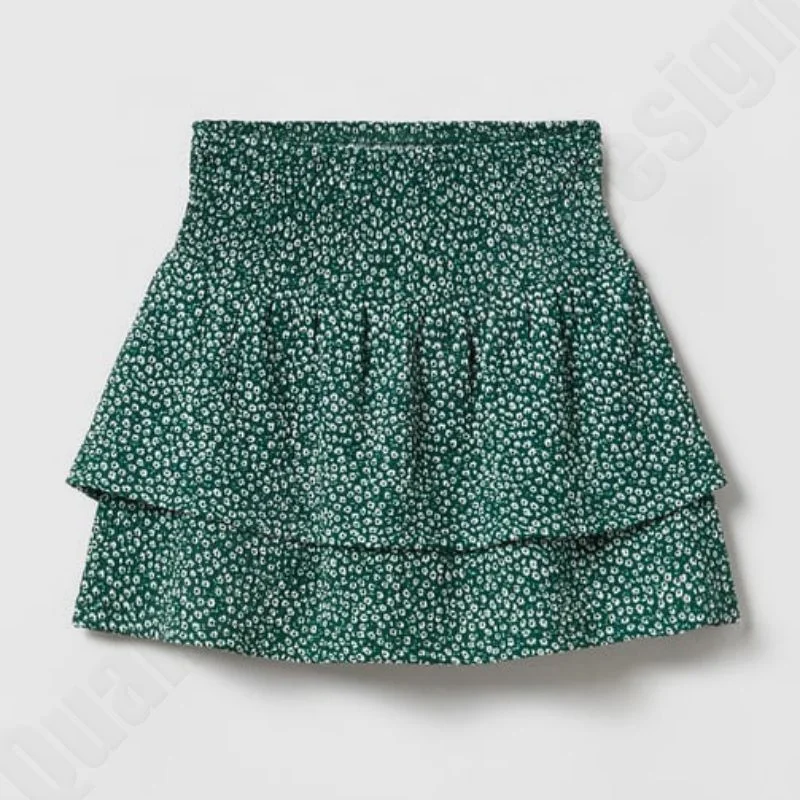 Textured Floral Bermuda Skort Blue New Arrivals High Waist Plaid Skirt Casual Women Elegant Short Mini Skirt