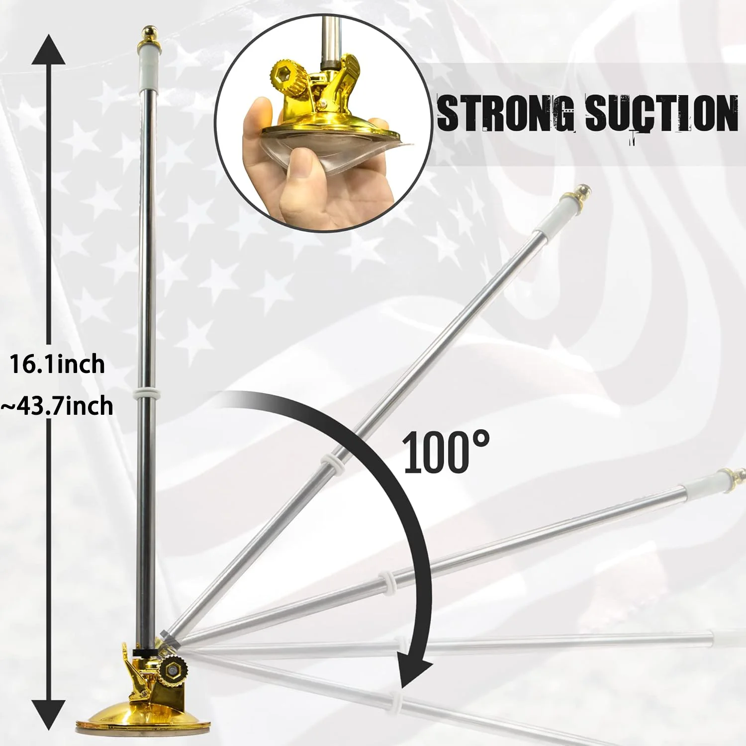 Silver Adjustable Outdoor Flagpole with Suction Bracket for Cars Trucks and Vehicles Durable Polyester Silk Plastic Banners