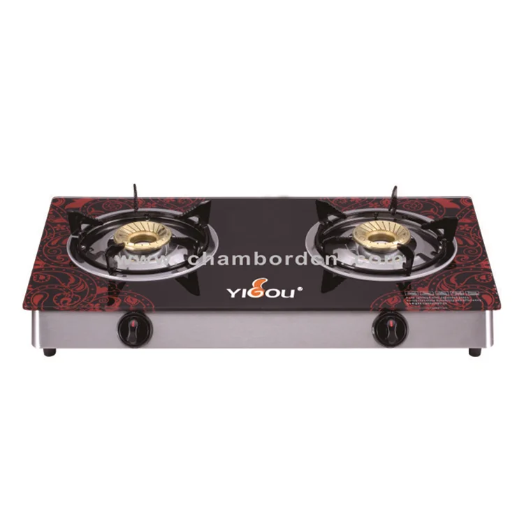 Tempered Glass Cast Iron 2 Burner with Brass Burner Stainless Steel Table Gas Cooker Gas Cook Top Cooking Appliances
