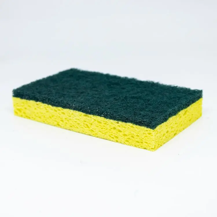 Heavy duty cellulose dish cleaning sponge with scouring pad kitchen cleaning cellulose sponge