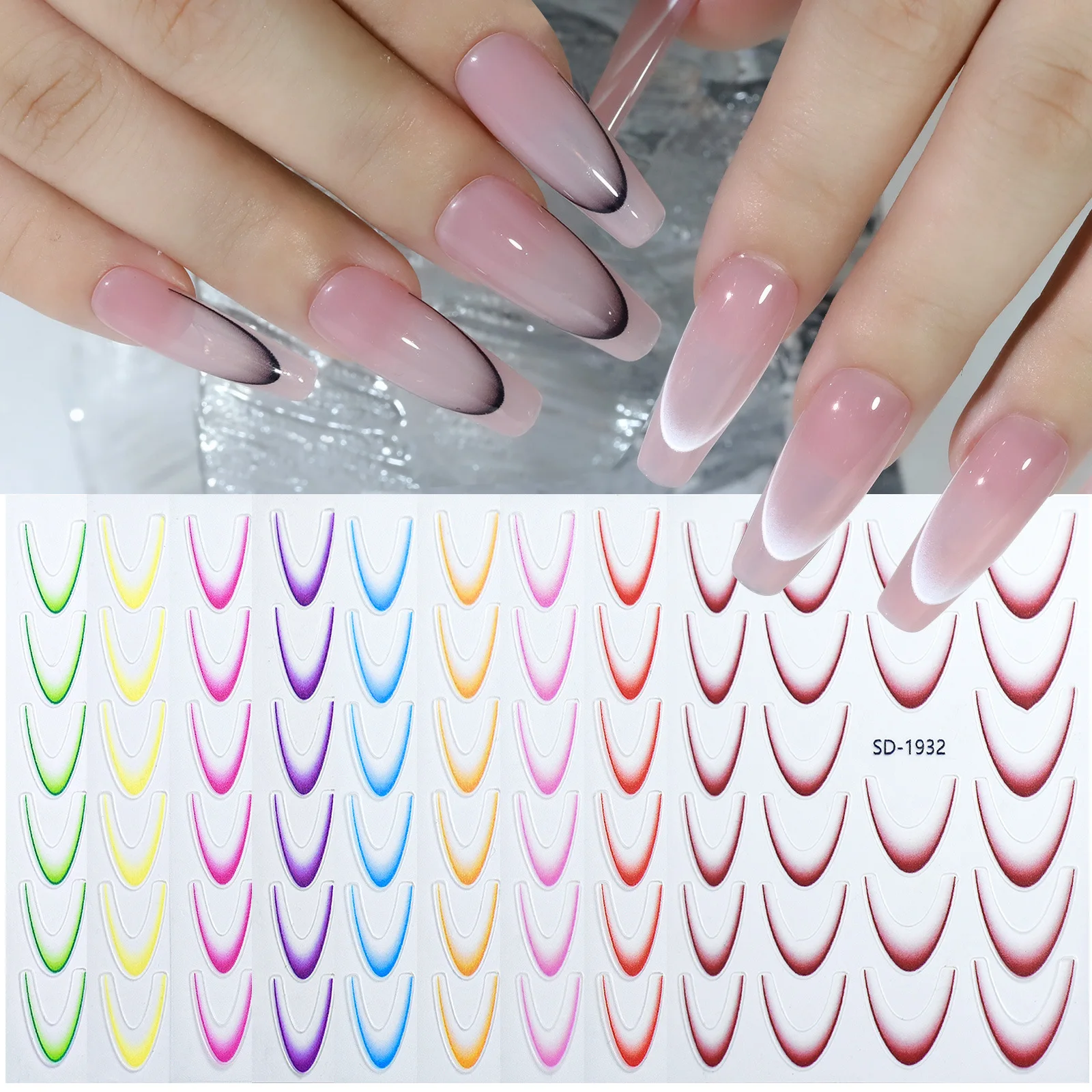 Gradient Effect Nail Supplies Flexible Line Nail Decals 12 Colors Gradient Thin French Line Nail Stickers Wholesale