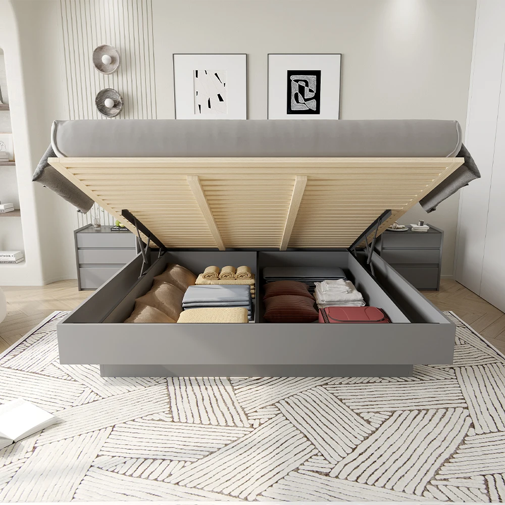 Luxury Modern Solid Wood Beds With Air-operated Storage Bedroom Furniture Wooden Bed With Cabinet For Bedroom