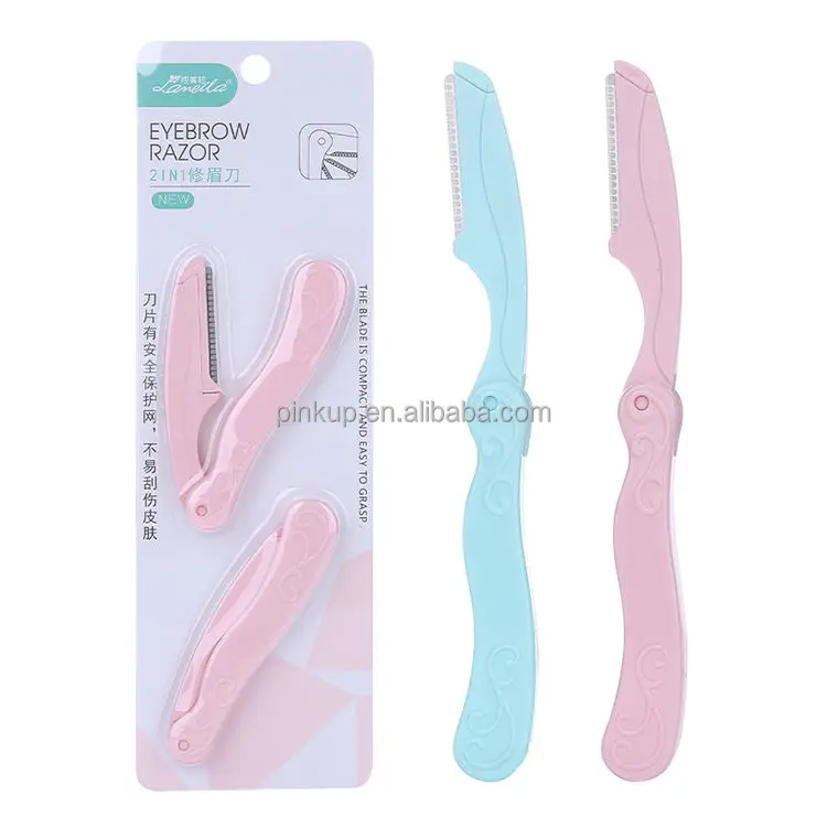 OEM Women Custom Logo Cosmetic Tools Eyebrow Shaper Knife Razor Lady Hair Remover Safety Foldable Eye Brow Razor Trimmer A0819