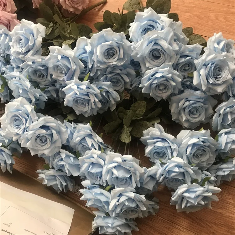 High Quality C-1498  Artificial Silk White Diamond Rose Bouquets Flower  Backdrop For Wedding Decoration