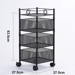 Kitchen Household Multilayer Floor Square Rotating Trolley 3 Tier Kitchen Storage Basket