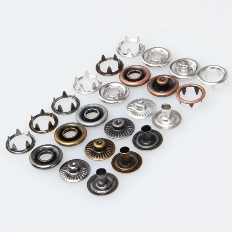 
custom 4 part 15mm silver enamel metal ring prong snap button for baby clothes 