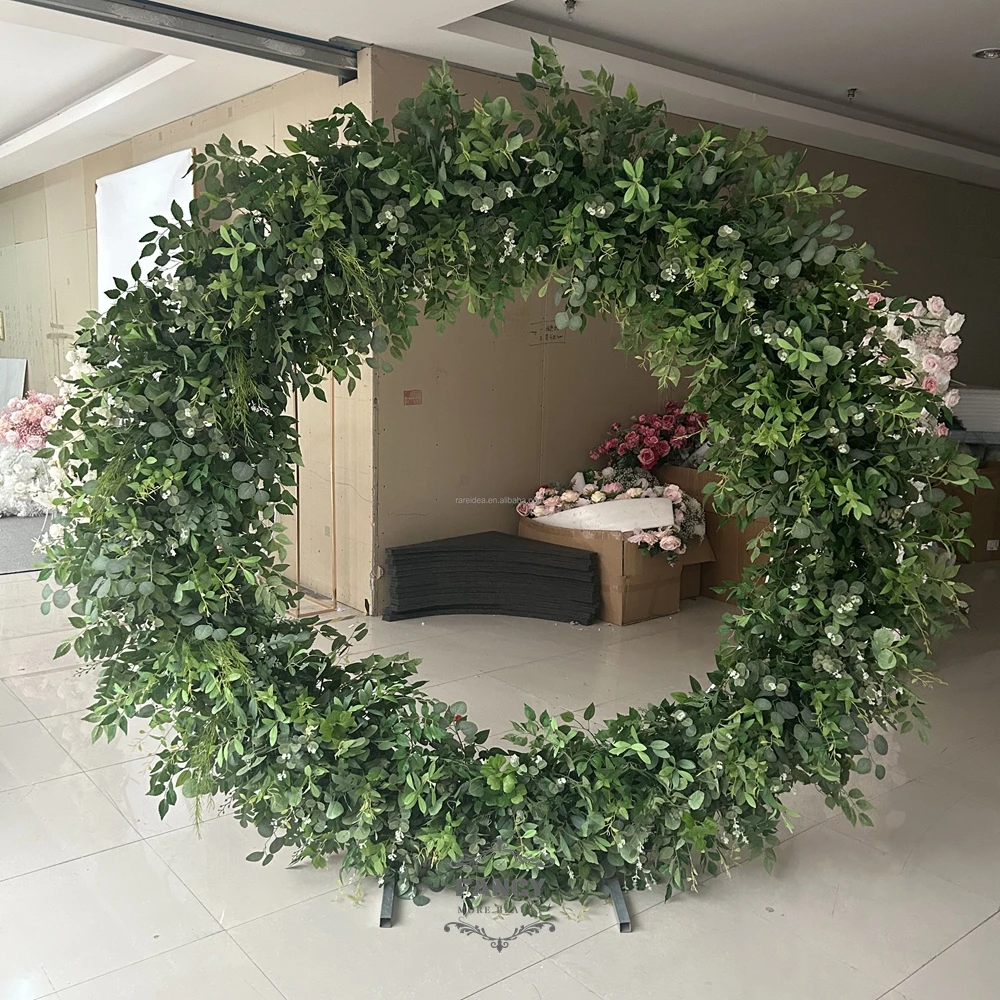 Greenery Leaf Round Wedding Flower Arch Backdrop Flower Arbor Floral Circle Moongate Wedding Party Events