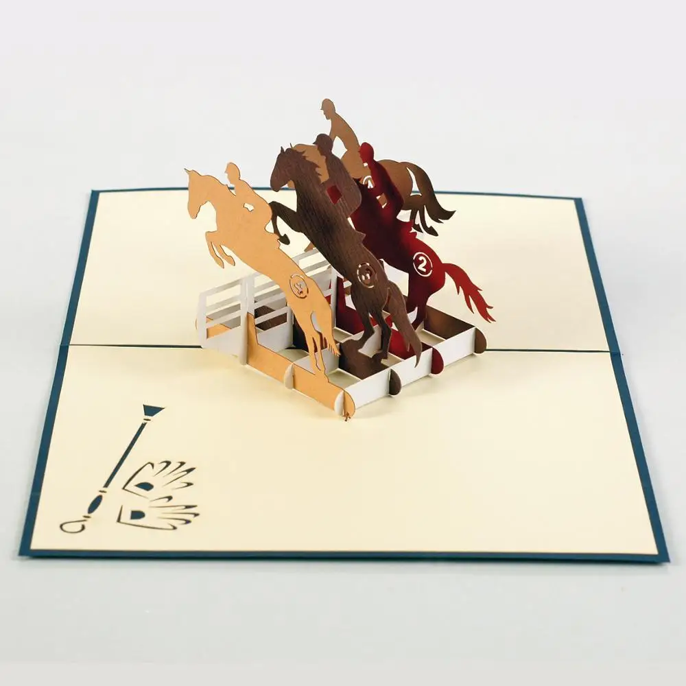New Arrival Horse Racing Model Design 3D Greeting Cards Pop Up for father day or birthday - Custom Design and Manufacturer