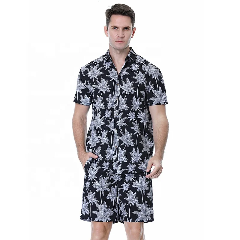New Design polyester Hawaiian Shirt Matching Short Set Digital Printing Summer hawaiian shirts wholesale mens shirt set