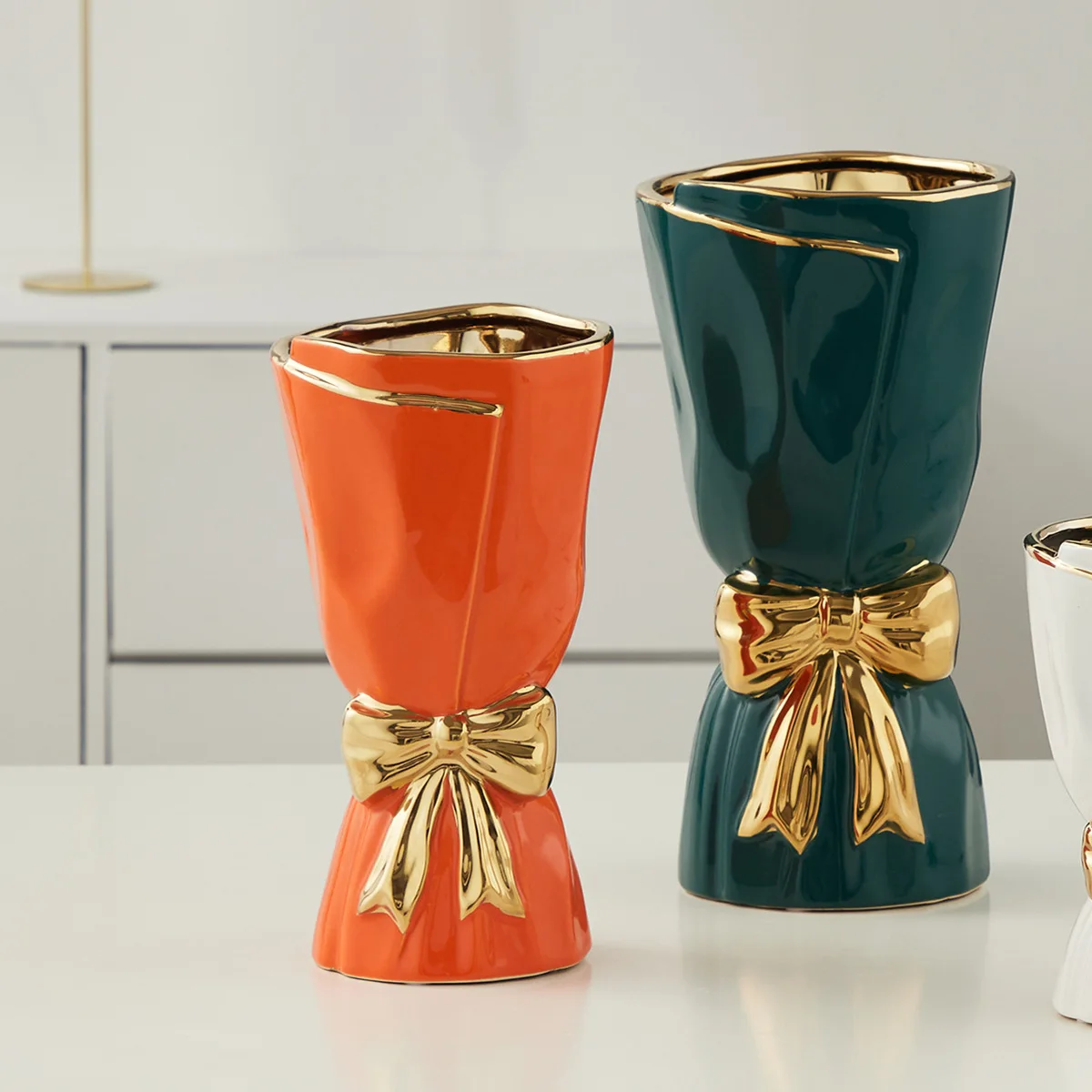 Handmade Ceramic Vase Luxury Gold Vase High Grade Home Decor Ornaments Flower Shape