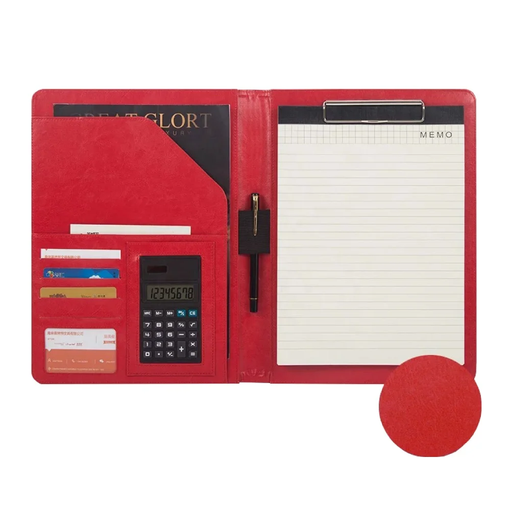 PU leather planner notebook school multifunction office conference black A4 business folder with calculator