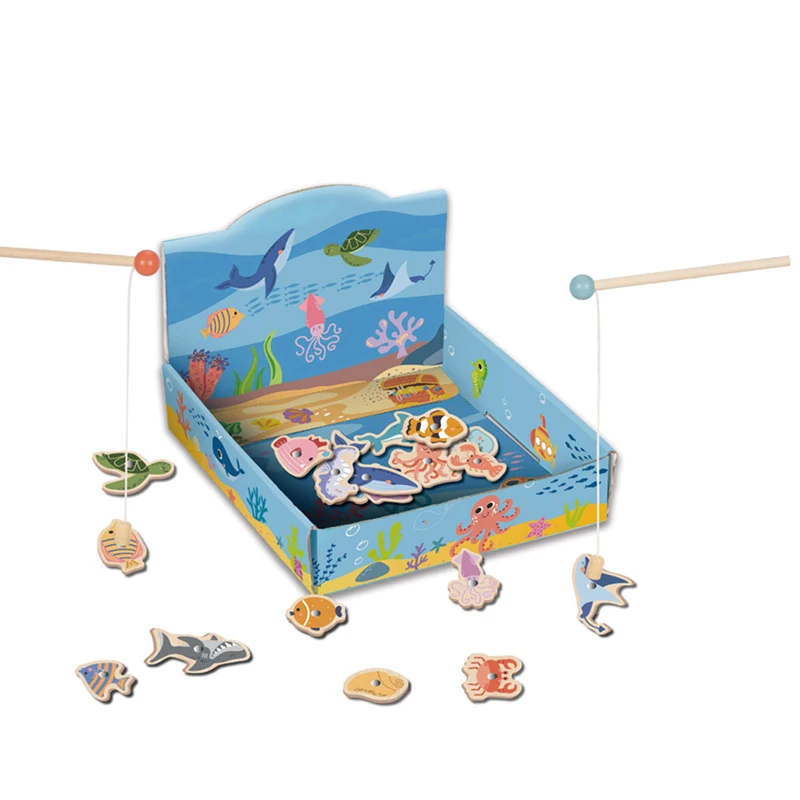 Montessori Wooden Magnetic Fishing Game Baby Enlightenment Early Education Marine Animal Cognition Fishing Toys