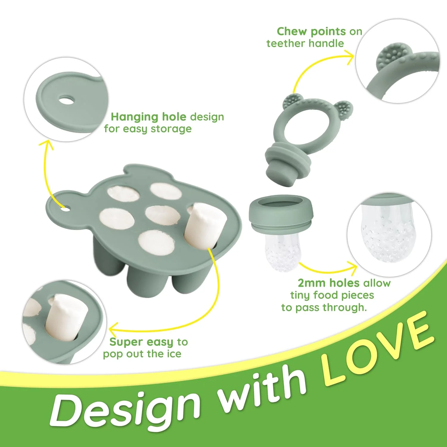 2024 Newest Coming Wholesale Silicone Baby Tray Freezer Pods Silicone  Fruit Food Feeder With Customized Your logo