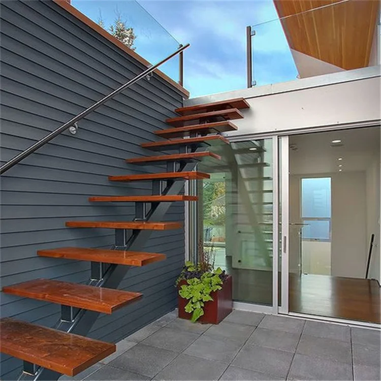 Ace Factory Sale Double Beam Stringer Stairs New Products Outdoor Wooden Stairs Good Selling Straight Staircase