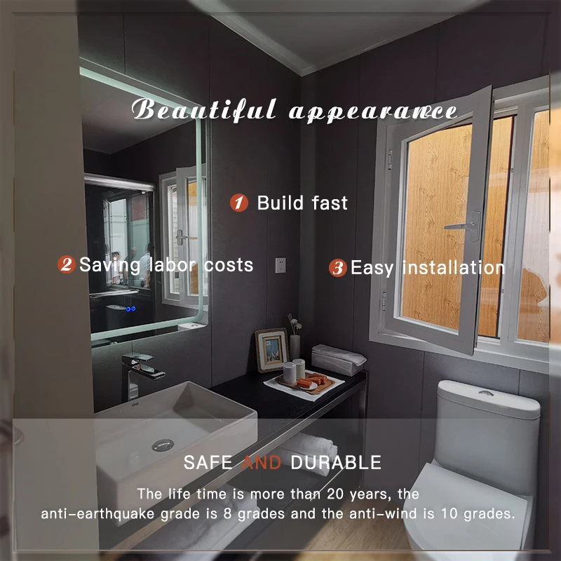 Sandwich Panel Prefabricated Container Home House 1 Bedroom Light Steel Flat Pack Tiny Prefab Contener House Modular Cabins